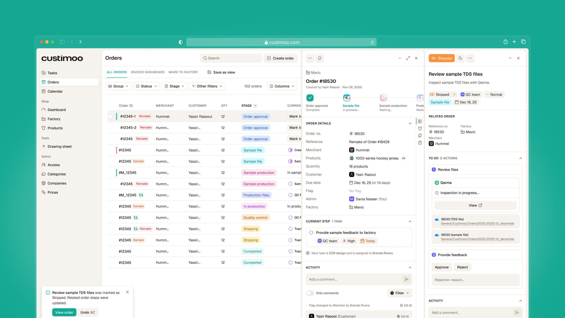 Supplier onboarding screens